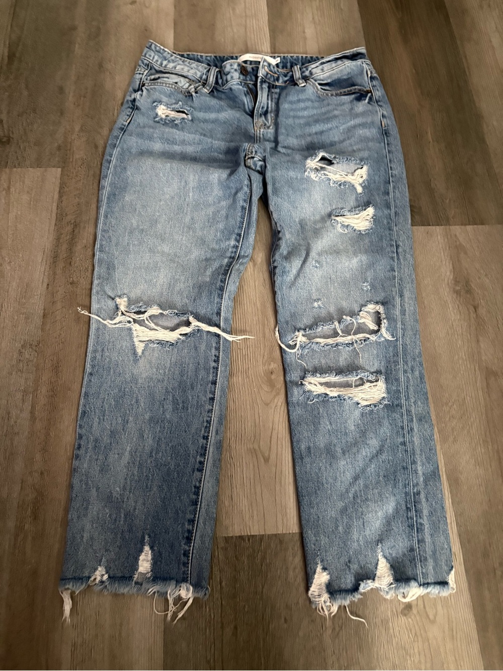Women’s Straight Leg Distressed Jeans - Light Blue